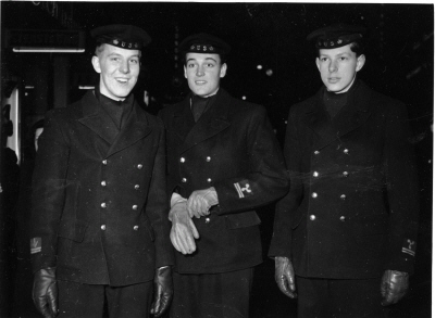 Submarine U3-seamen 1953, spark and two motor men. Photo U3 archives.