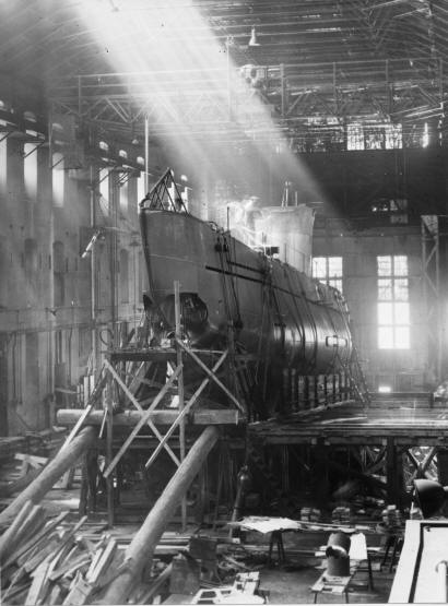 Submarine U3 before the launching 1942. Karlskrona Naval Shipyard. 