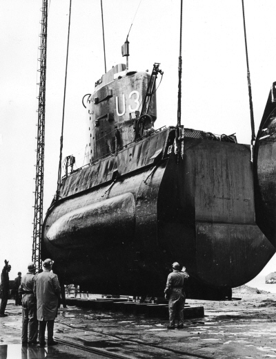 Submarine U3 mid section on land for renovation.
