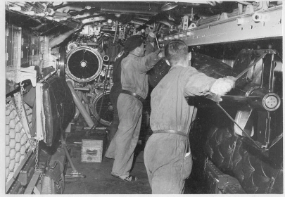 Submarine U3. Loading of a torpedo.
