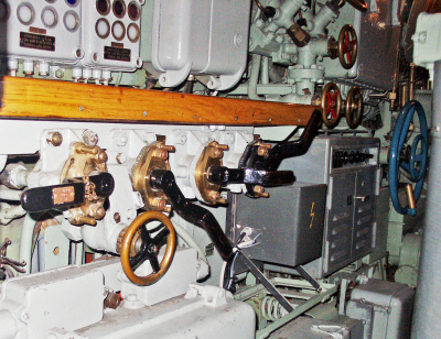 Submarine U3 Diving controls for flooding and venting of ballast tanks.