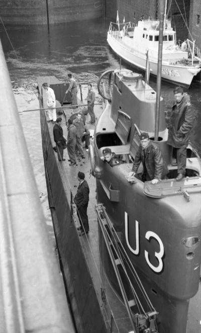 Submarine U3 in a lock in the Trollhättan canal, close to lake Vänern. 